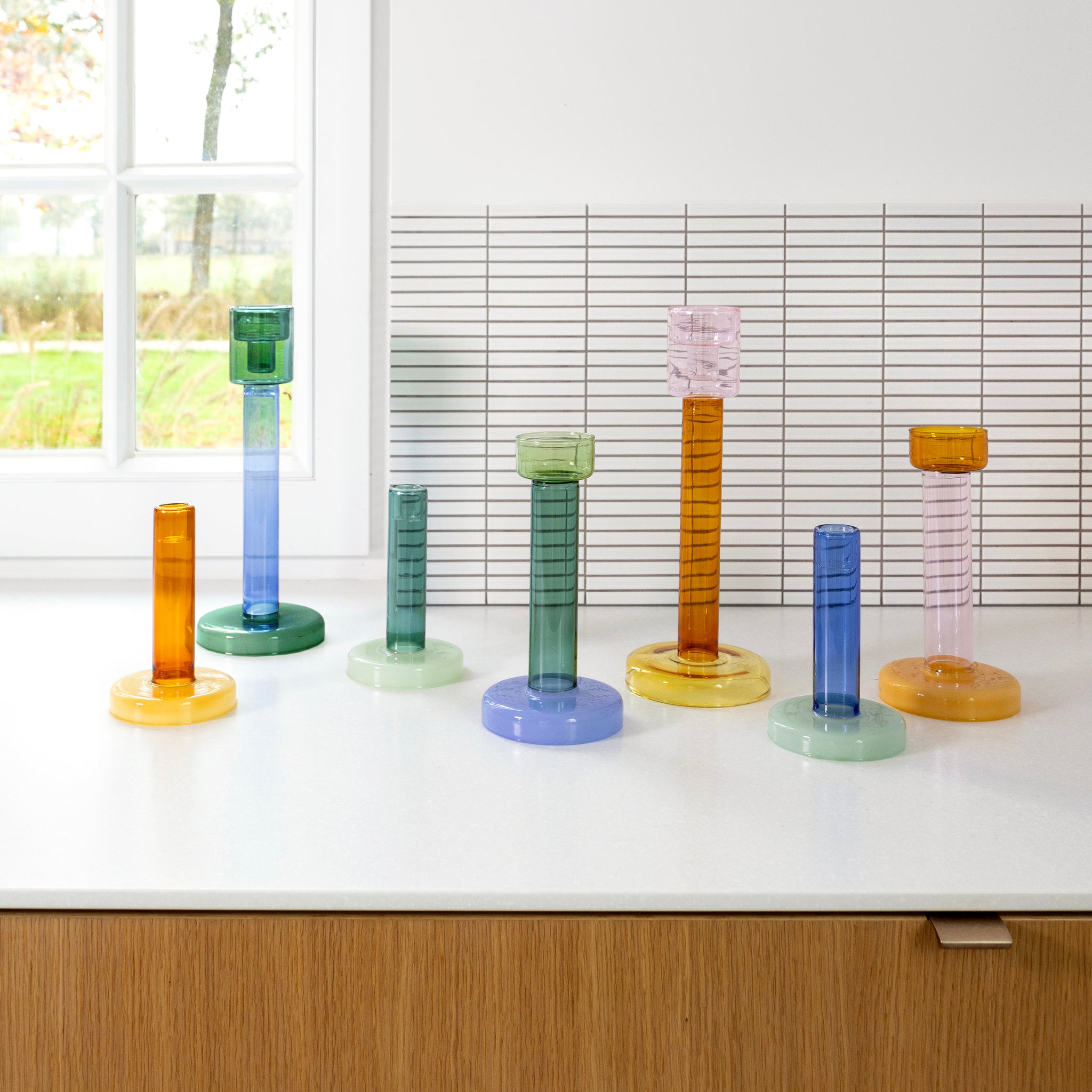 Candleholder Bole medium green-blue