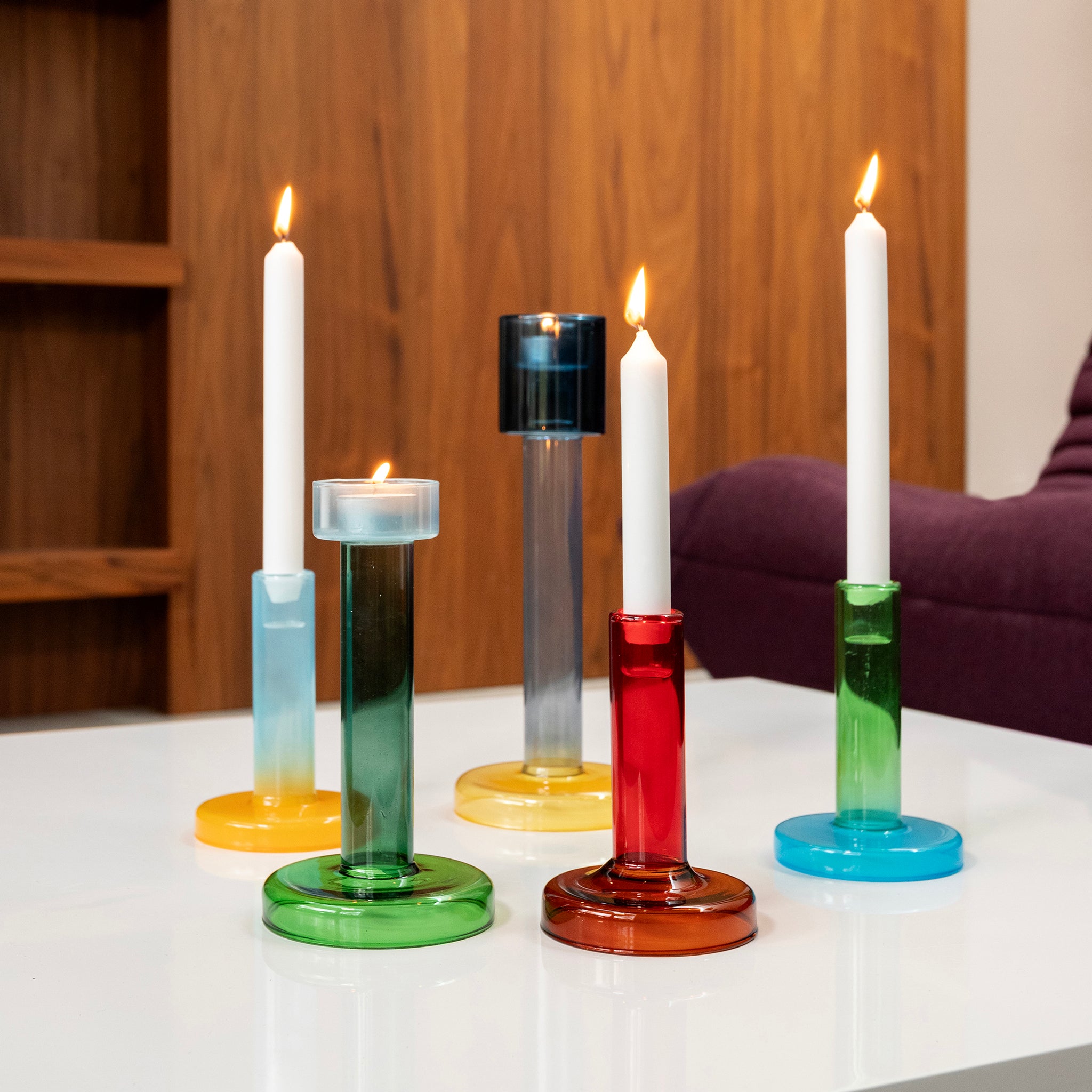 Candleholder Bole small green-blue